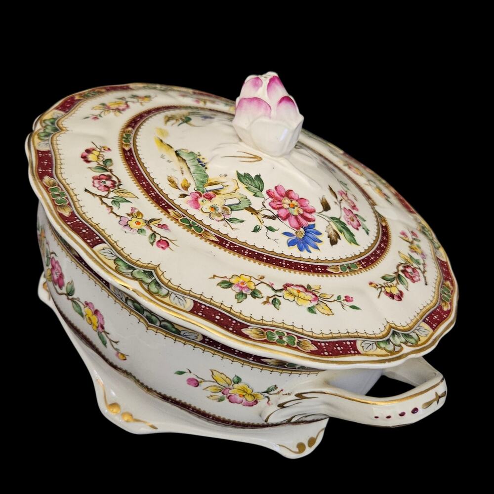 Vintage Grindley Marlborough Covered Tureen Floral Rose Gold Trim England